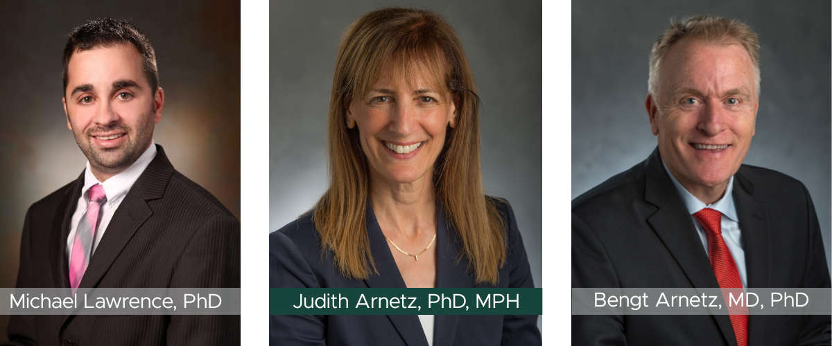 A collage of Long COVID researchers - from left to right in the picture, Michael Lawrence, PhD, Judith Arnetz, PhD, MPH and Bengt Arnetz, MD, PhD